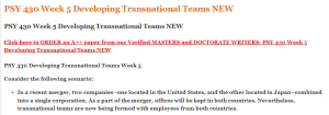 PSY 430 Week 5 Developing Transnational Teams NEW