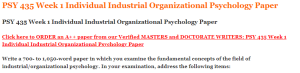 PSY 435 Week 1 Individual Industrial Organizational Psychology Paper