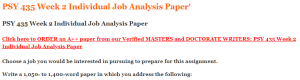 PSY 435 Week 2 Individual Job Analysis Paper