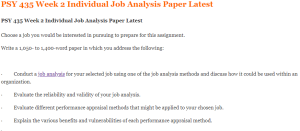 PSY 435 Week 2 Individual Job Analysis Paper Latest