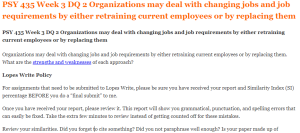 PSY 435 Week 3 DQ 2 Organizations may deal with changing jobs and job requirements by either retraining current employees or by replacing them