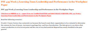 PSY 435 Week 5 Learning Team Leadership and Performance in the Workplace Paper