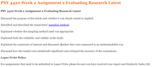 PSY 4420 Week 2 Assignment 2 Evaluating Research Latest