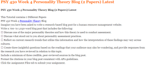 PSY 450 Week 4 Personality Theory Blog (2 Papers) Latest