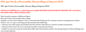 PSY 450 Week 4 Personality Theory Blog (2 Papers) NEW