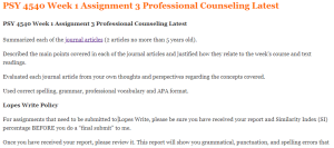 PSY 4540 Week 1 Assignment 3 Professional Counseling Latest