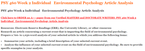 PSY 460 Week 2 Individual   Environmental Psychology Article Analysis