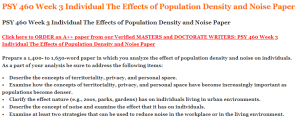 PSY 460 Week 3 Individual The Effects of Population Density and Noise Paper