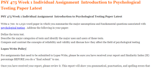 PSY 475 Week 1 Individual Assignment  Introduction to Psychological Testing Paper Latest