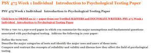 PSY 475 Week 1 Individual   Introduction to Psychological Testing Paper