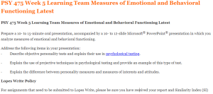 PSY 475 Week 5 Learning Team Measures of Emotional and Behavioral Functioning Latest