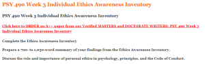 PSY 490 Week 3 Individual Ethics Awareness Inventory