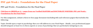 PSY 496 Week 1  Foundations for the Final Paper