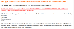 PSY 496 Week 2  Finalized Resources and Revisions for the Final Paper