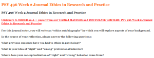 PSY 496 Week 2 Journal Ethics in Research and Practice