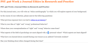 PSY 496 Week 2 Journal Ethics in Research and Practice