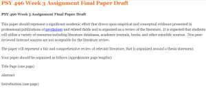 PSY 496 Week 3 Assignment Final Paper Draft