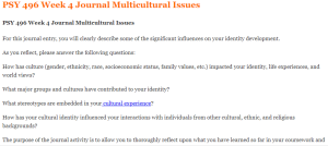 PSY 496 Week 4 Journal Multicultural Issues