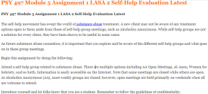 PSY 497 Module 5 Assignment 1 LASA 2 Self-Help Evaluation Latest