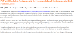 PSY 498 Module 2 Assignment 2 Developmental and Environmental Risk Factors Latest