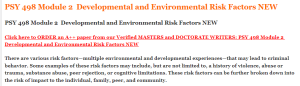 PSY 498 Module 2  Developmental and Environmental Risk Factors NEW