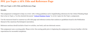 PSY 510 Topic 2 APA Title and Reference Page