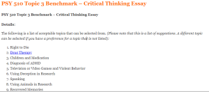 PSY 510 Topic 3 Benchmark – Critical Thinking Essay