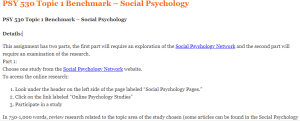 PSY 530 Topic 1 Benchmark – Social Psychology