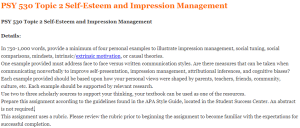 PSY 530 Topic 2 Self-Esteem and Impression Management