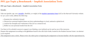 PSY 530 Topic 4 Benchmark – Implicit Association Tests