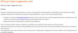 PSY 530 Topic 6 Aggressive Acts