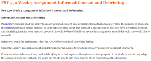 PSY 550 Week 3 Assignment Informed Consent and Debriefing