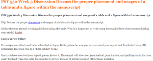 PSY 550 Week 3 Discussion Discuss the proper placement and usages of a table and a figure within the manuscript