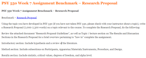 PSY 550 Week 7 Assignment Benchmark – Research Proposal