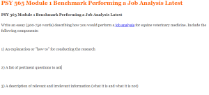 PSY 565 Module 1 Benchmark Performing a Job Analysis Latest