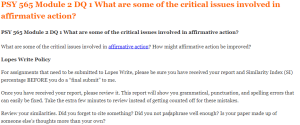 PSY 565 Module 2 DQ 1 What are some of the critical issues involved in affirmative action