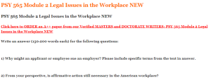 PSY 565 Module 2 Legal Issues in the Workplace NEW