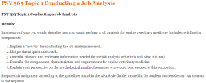 PSY 565 Topic 1 Conducting a Job Analysis