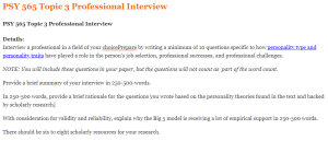 PSY 565 Topic 3 Professional Interview