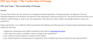 PSY 565 Topic 7 The Leadership of Change