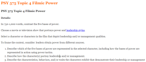 PSY 575 Topic 4 Filmic Power