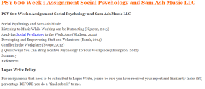 PSY 600 Week 1 Assignment Social Psychology and Sam Ash Music LLC