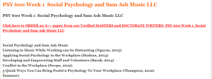 PSY 600 Week 1  Social Psychology and Sam Ash Music LLC