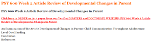 PSY 600 Week 2 Article Review of Developmental Changes in Parent