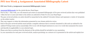 PSY 600 Week 4 Assignment Annotated Bibliography Latest