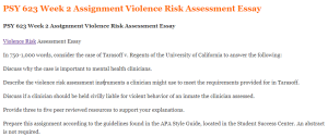 PSY 623 Week 2 Assignment Violence Risk Assessment Essay