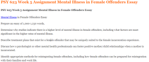 PSY 623 Week 5 Assignment Mental Illness in Female Offenders Essay