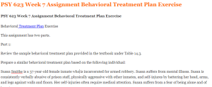 PSY 623 Week 7 Assignment Behavioral Treatment Plan Exercise