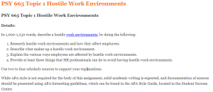 PSY 665 Topic 1 Hostile Work Environments