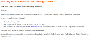 PSY 665 Topic 2 Selection and Hiring Process